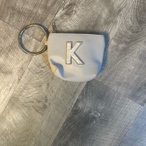 White/Light blue Textured Pouch with Ring Handle